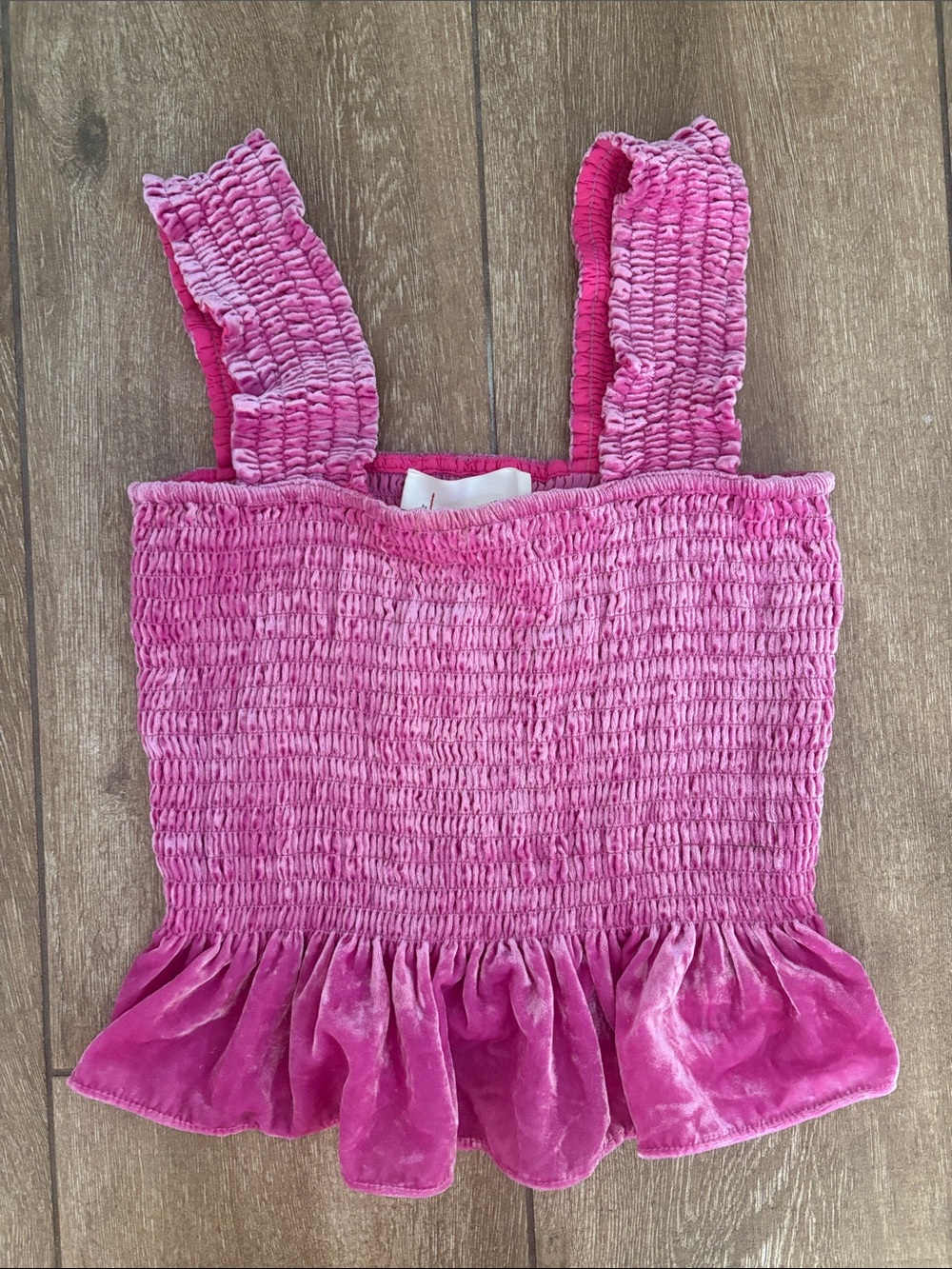 Anthropologie Hot Pink Smocked Tank Top with Ruffle Hem